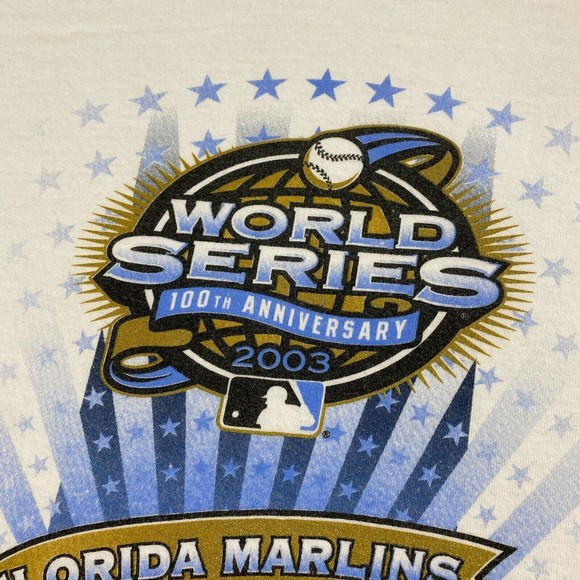 VINTAGE Florida Marlins New York Yankees 2003 World Series Shirt Large Baseball - Picture 5 of 9